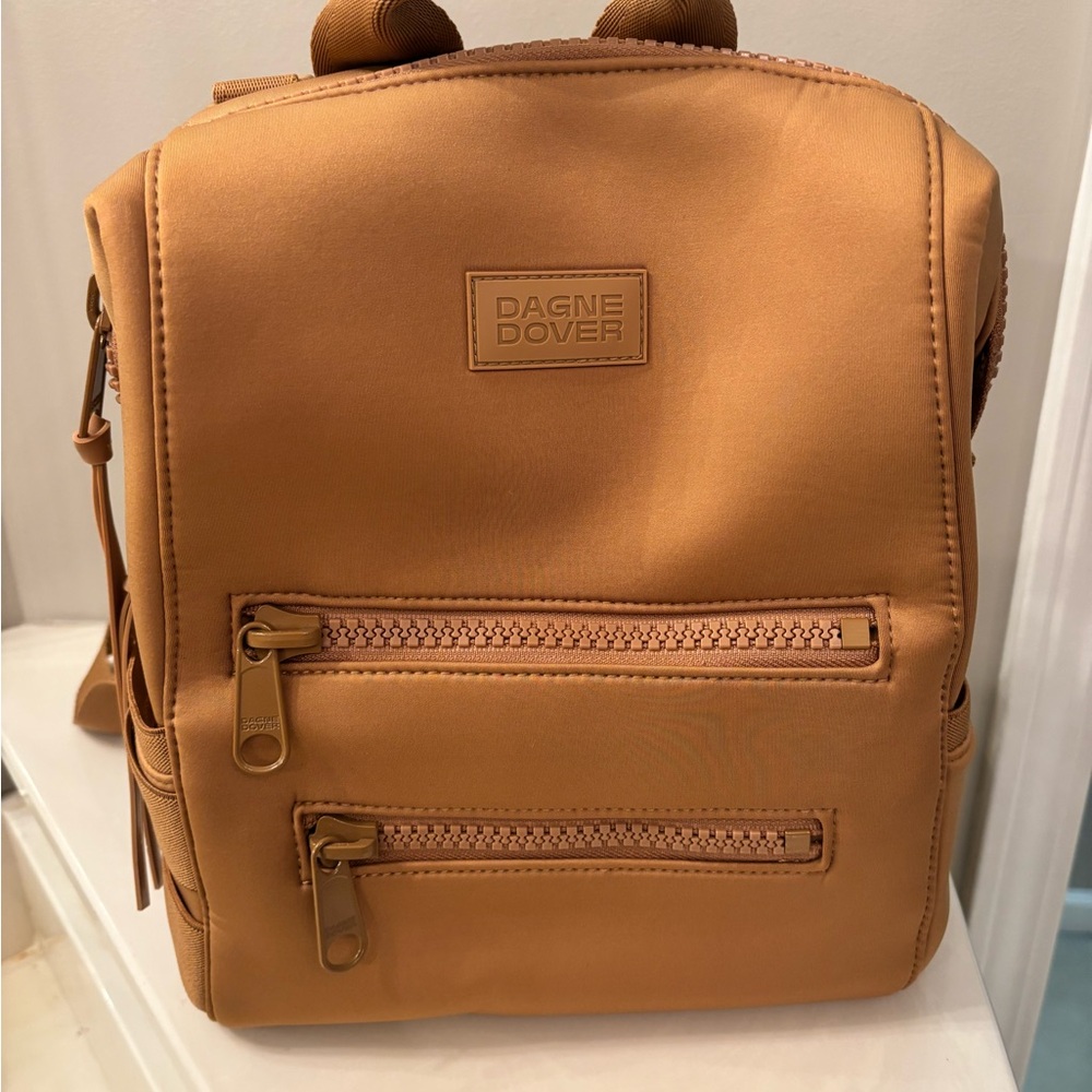 Dagne Dover Tan Backpack with Structured Shape and Textured Material